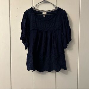 Knox Rose Black Ruffled Short Sleeve Blouse